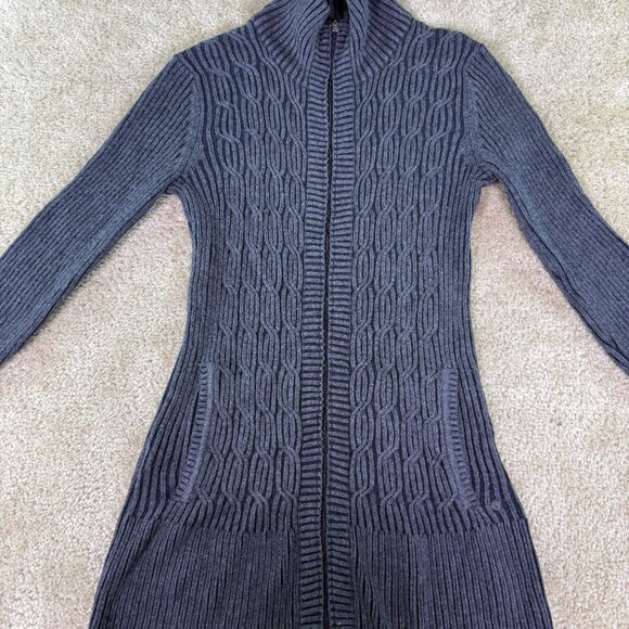 Eddie Bauer Womens Gray Long Cardigan Sweater Size Small Cable Knit Pockets E689 - Picture 2 of 11